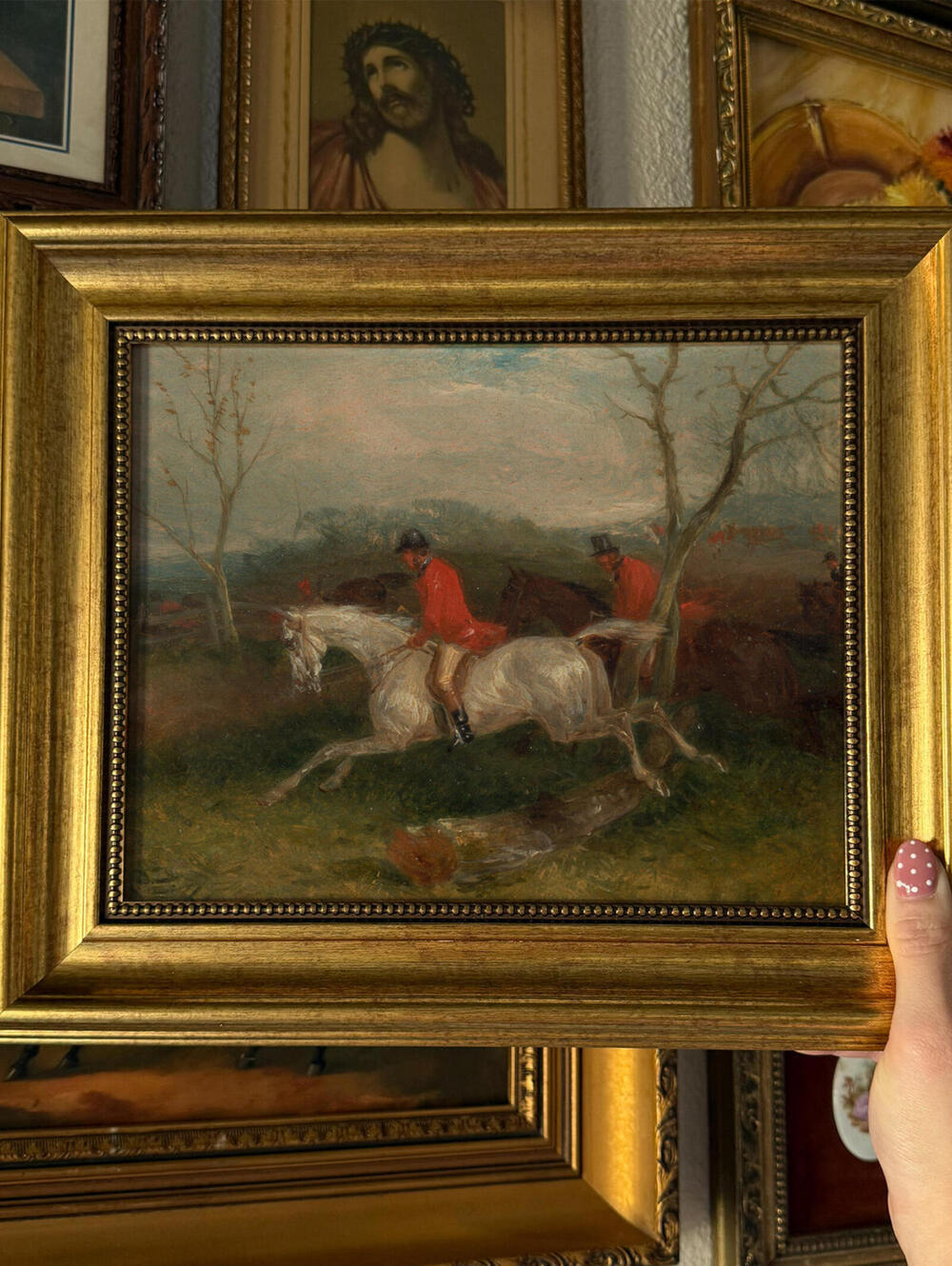Vintage Style White Horse & Jockey Art Print Framed Size 8x10